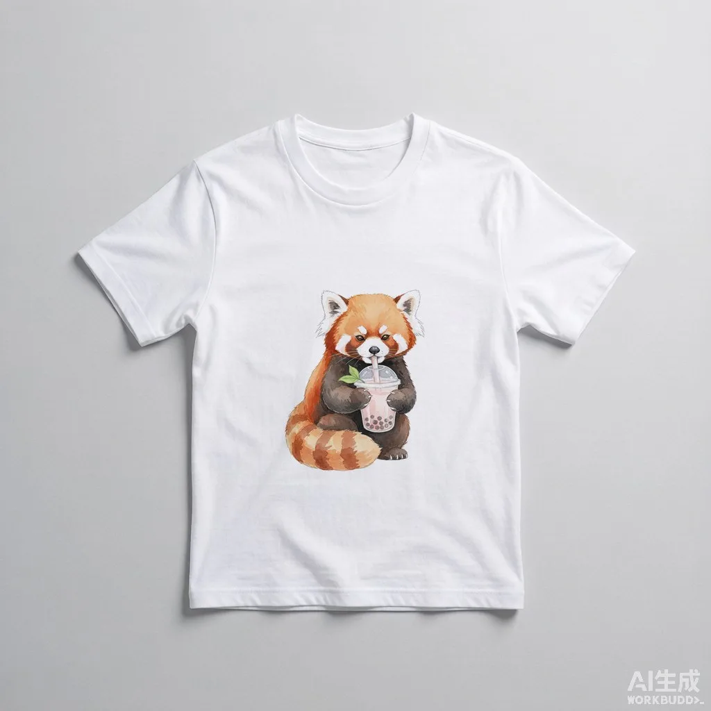 a red panda drinking bubble tea